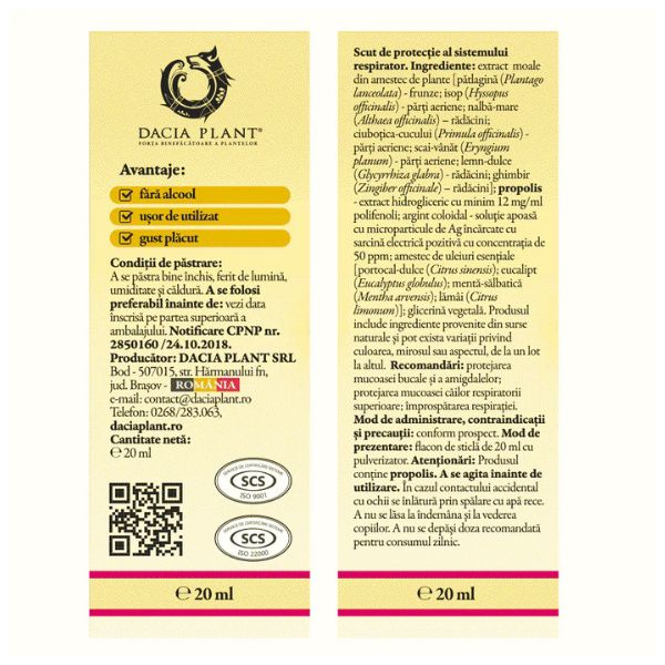 Poza produs Calmotusin Spray cu Argint coloidal fara alcool | 20 ml