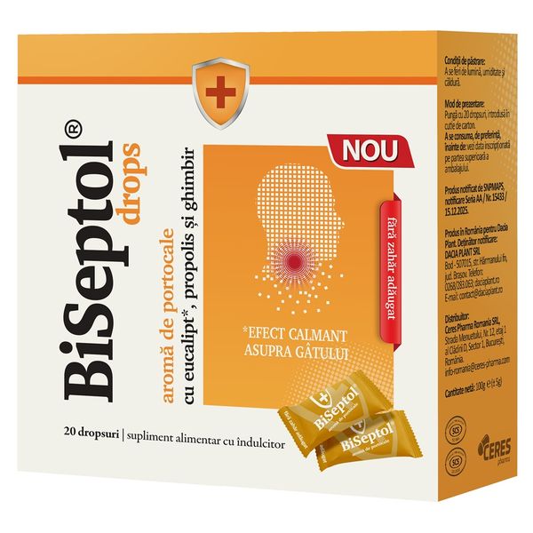 Poza produs Dropsuri cu aroma de portocale Biseptol, Dacia Plant | 20 bucati