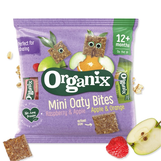 Poza produs MINI BATOANE ECOLOGICE BIO DIN OVAZ INTEGRAL MERE-PORTOCALE MERE-ZMEURA 12+ LUNI 110G 99830   ORGANIX BRANDS