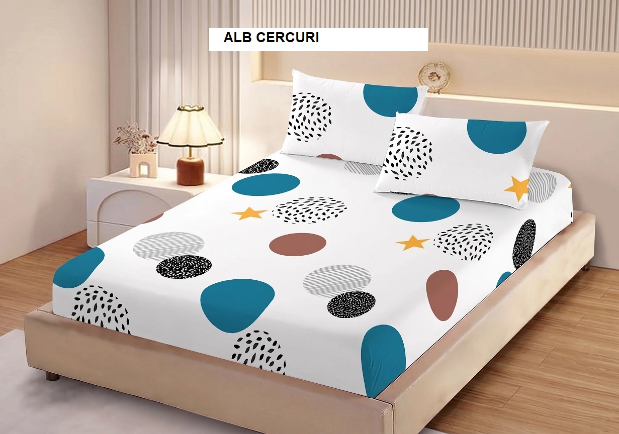 Poza produs Husa de pat FINET + 2 fete de perna alb cercuri 200x160 cm, Ralex | 1 buc