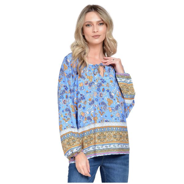 Poza produs Bluza ie dama ERT23V235 albastru ciel/caramiziu floral, Eranthe | marimea M