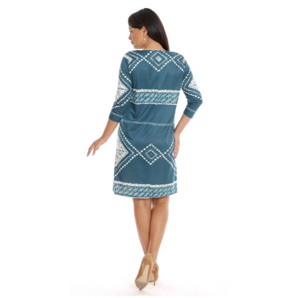 Poza produs Rochie CT22067 turcoaz marin/print alb, Cesy | marimea S