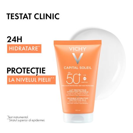 Poza produs Lapte hidratant pentru fata si corp SPF50+ Capital Soleil, Vichy | 150 ml