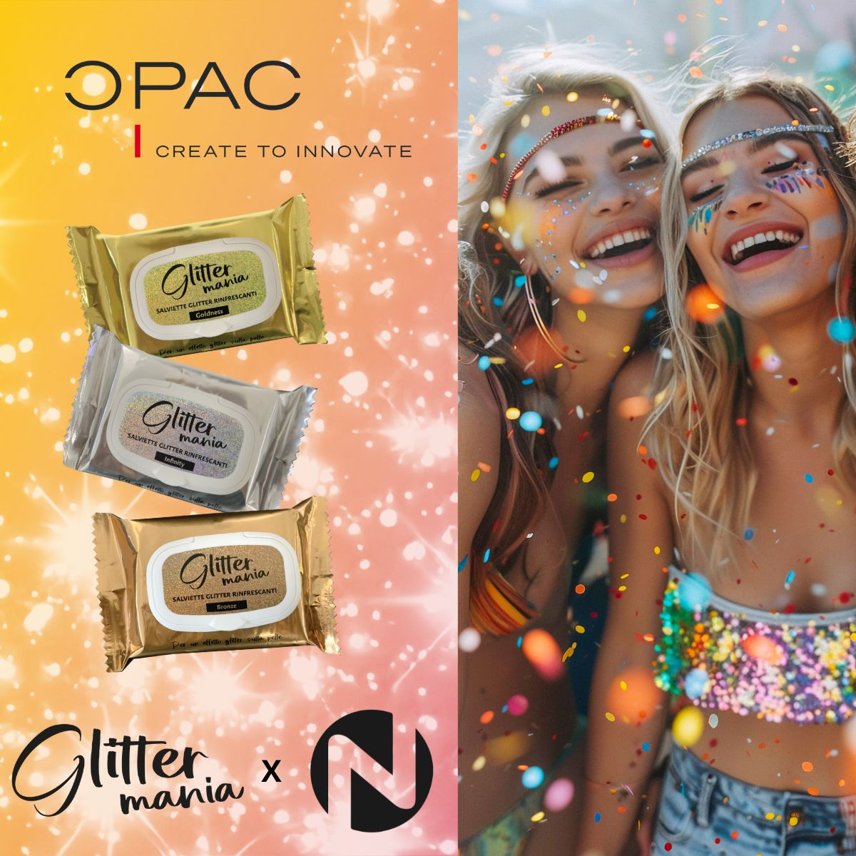 Poza produs Servetele refreshing cu sclipici pentru fata si corp  Glittermania Goldness Argintiu, O-Pac | 15 buc