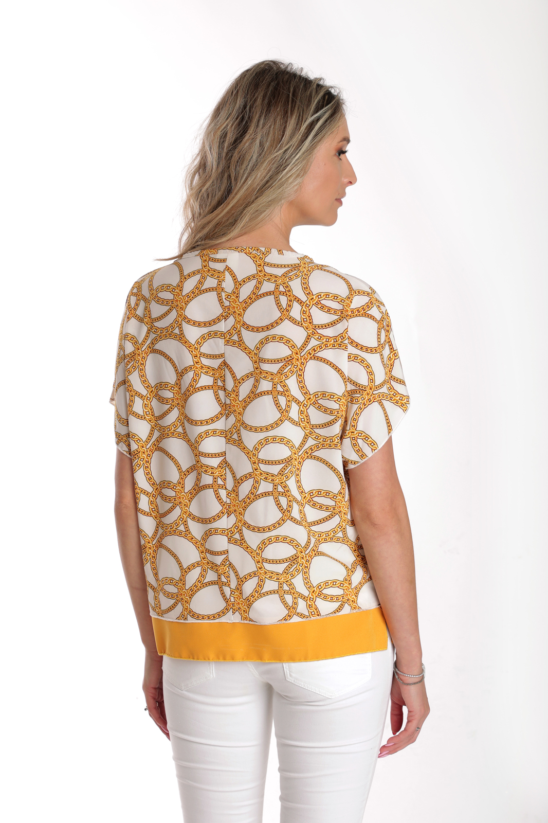 Poza produs Bluza chimono CV24064 alb & mustar cercuri, Cesy | marimea M