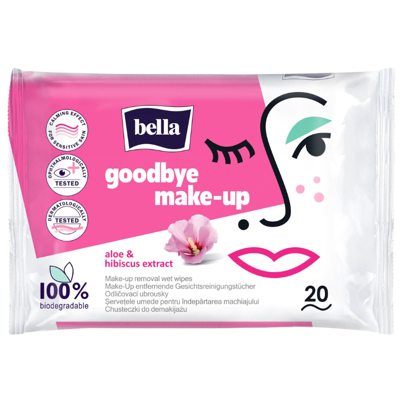 Poza produs Servetele umede pentru indepartarea machiajului BELLA Aloe & Hibiscus, TZMO | 20 buc