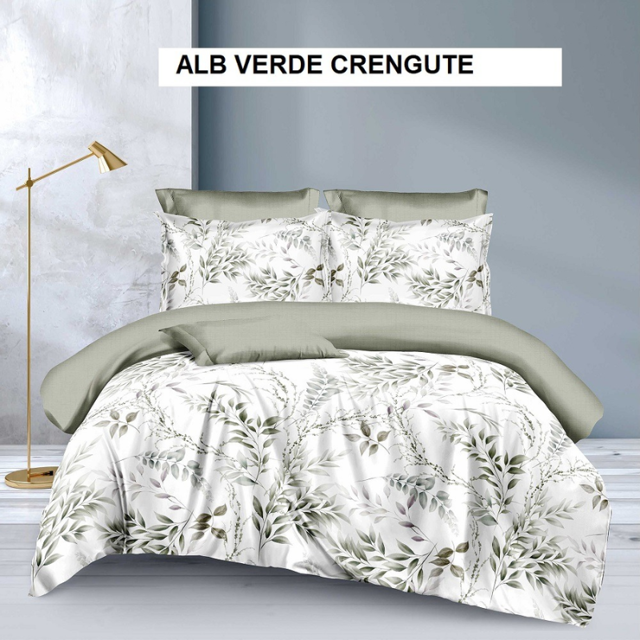 Poza produs Lenjerie de pat ECONOMY alb verde crengute 230x250 cm, Ralex | 1 buc