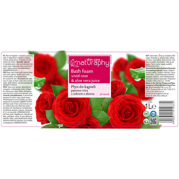 Poza produs Spuma de baie Trandafir si Aloe Vera Naturaphy, Blux | 1 l
