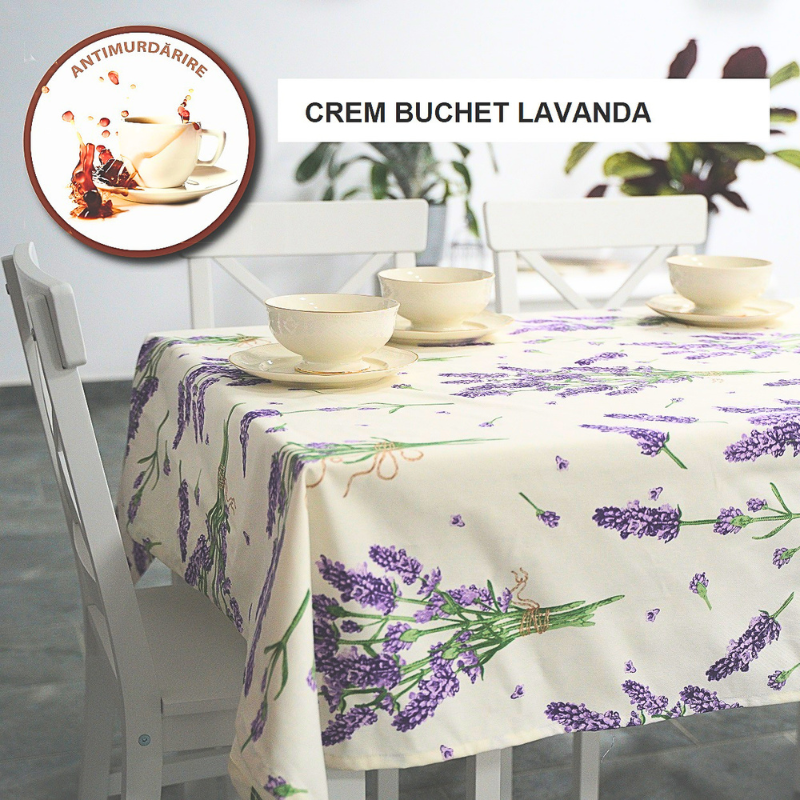 Poza produs FATA DE MASA TEFLONATA ANTIMURDARIRE 100% BBC CREM BUCHET LAVANDA 140X180CM RALEX INFINITY