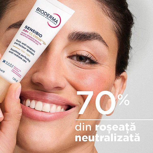 Crema CC pentru piele sensibila cu factor de protectie SPF50+, nuanta Light Tint Sensibio AR+, Bioderma | 40 ml — poza produs 9/14