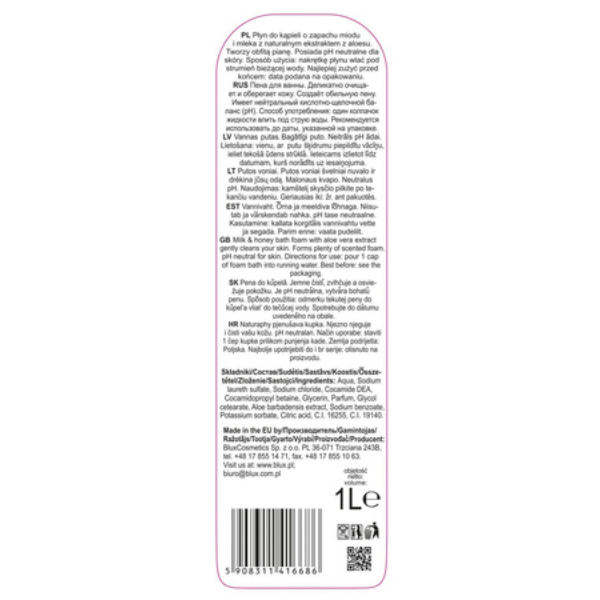 Poza produs Spuma de baie Naturaphy Lapte si Miere cu Extract de Aloe Vera, Blux | 1 l