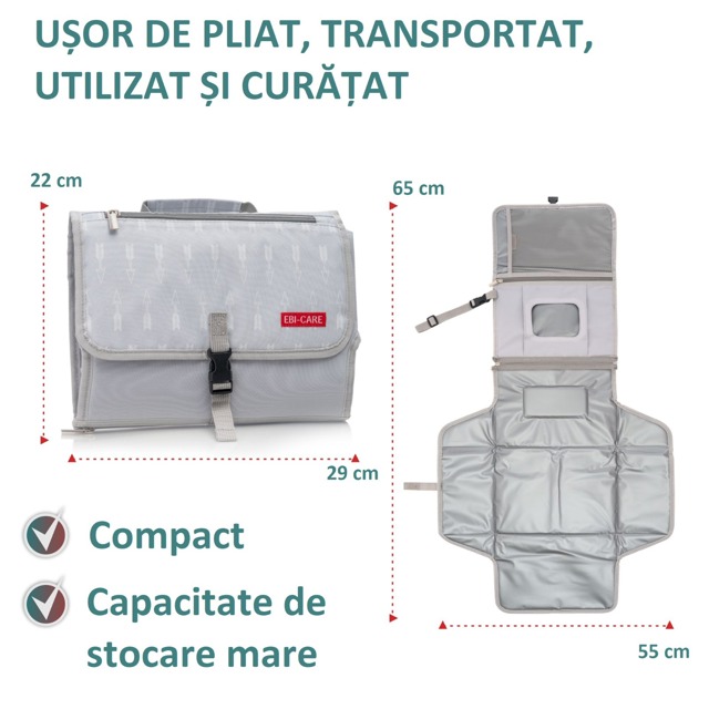 Poza produs Geanta bebelusi pentru schimbat scutece si infasat Gri 32x24 cm, EBI-CARE