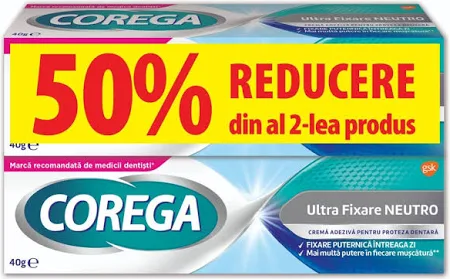 Poza produs Corega Ultra Fixare Neutro, pachet (1+50% reducere la al doilea produs), Haleon | 2 x 40 g