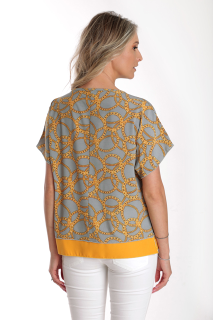 Poza produs Bluza chimono CV24065 gri & mustar cercuri, Cesy | marimea S