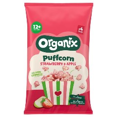 Puffcorn Snack Bio cu Capsuni si Mere, 12 luni+, Organix | 4 x 10 g