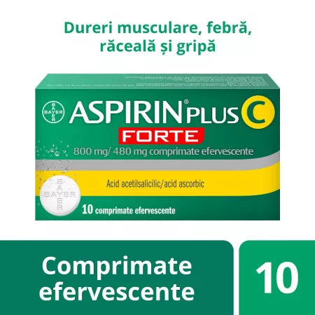 Poza produs Aspirin Plus C Forte 800 mg/480 mg, Bayer | 10 comprimate efervescente