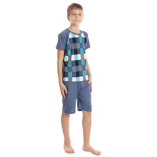 Pijama 1/2 baieti AV2425 denim/cadrilat multicolor, Andana | marimea 34 (7/8 ani) — poza produs 2/3