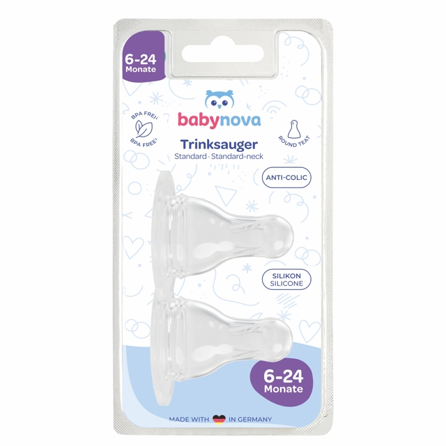 Poza produs Tetine rotunde din silicon, mar.L-debit mare, 6-24 luni, 17303, Baby Nova | 2 bucati