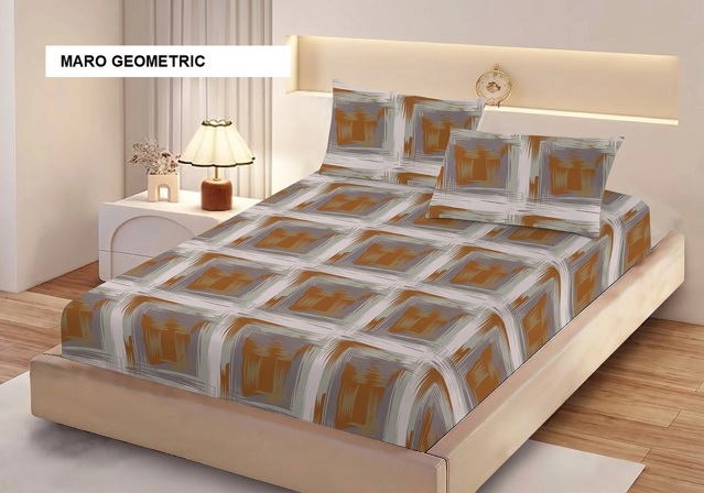 Poza produs Husa de pat FINET + 2 fețe de perna maro geometric 200x160 cm, Ralex | 1 buc