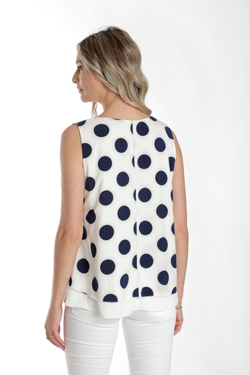 Poza produs Bluza voal dublu CV24062 alb/bleumarin buline, Cesy | marimea XL