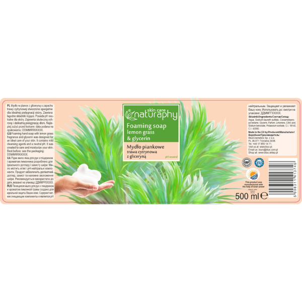 Poza produs Sapun-spuma Lemongrass si Glicerina Naturaphy, Blux | 500 ml