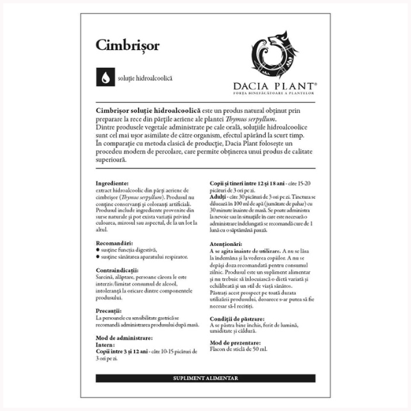 Poza produs Tinctura Cimbrisor, Dacia Plant | 50 ml