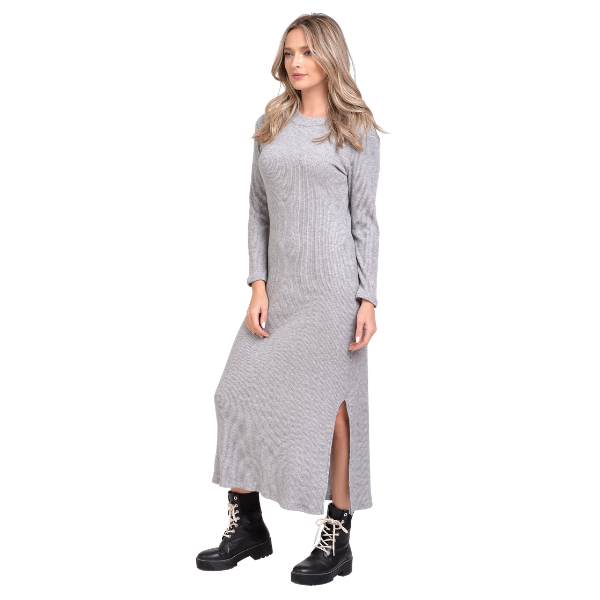 Rochie lunga tricot 22NI008 gri melange, Natalee | marimea L