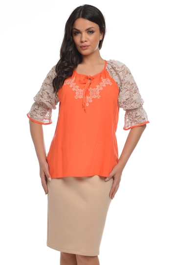 Poza produs Bluza dama broderie/dantela BL17O orange/dantela nude, Dress to Impress | marimea 36