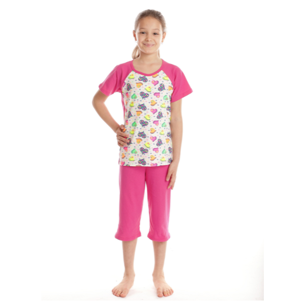 Pijama 3/4 fete AV2421 ciclame/multicolor hearts, Andana | marimea 36 (9/10 ani) — poza produs 1/3