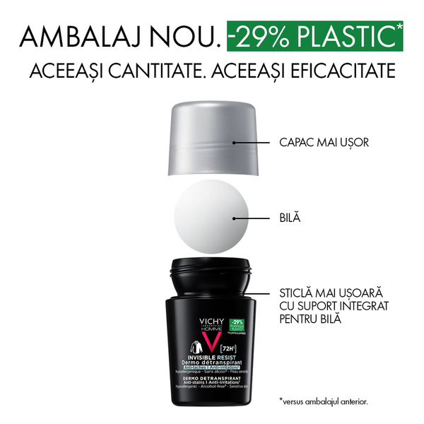Poza produs Pachet Deodorant roll-on antiperspirant pentru barbati Invisible Resist 72H, 50 ml + 50 ml, Vichy