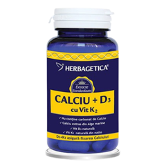 Calciu + D3 + Vitamina K2, Herbagetica | 30 capsule