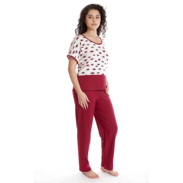 Pijama dama AV2417 grena/alb imprimeu, Andana | marimea S — poza produs 2/3