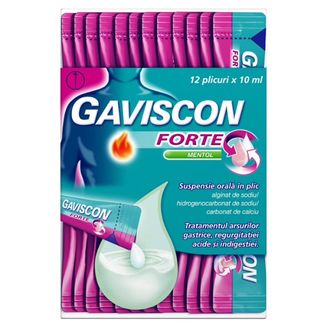 Poza produs Gaviscon Forte Mentol, Reckitt Benckiser | 12 plicuri x 10 ml