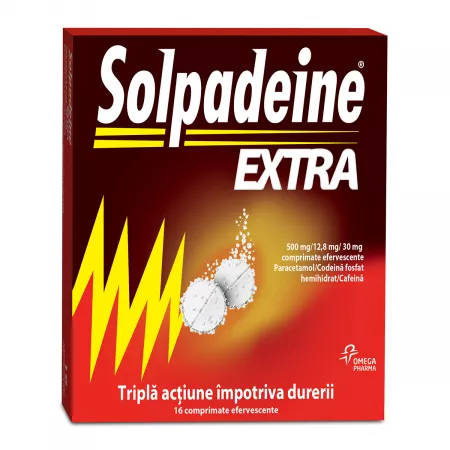 Poza produs Solpadeine Extra 500 mg/12,8 mg/30 mg, Perrigo | 16 comprimate efervescente