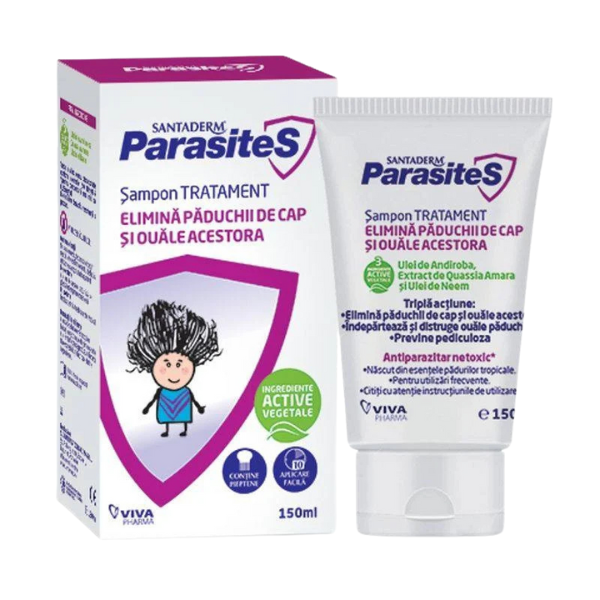 Poza produs Sampon tratament pentru paduchi + pieptene Santaderm Parasites, Viva Pharm | 150 ml