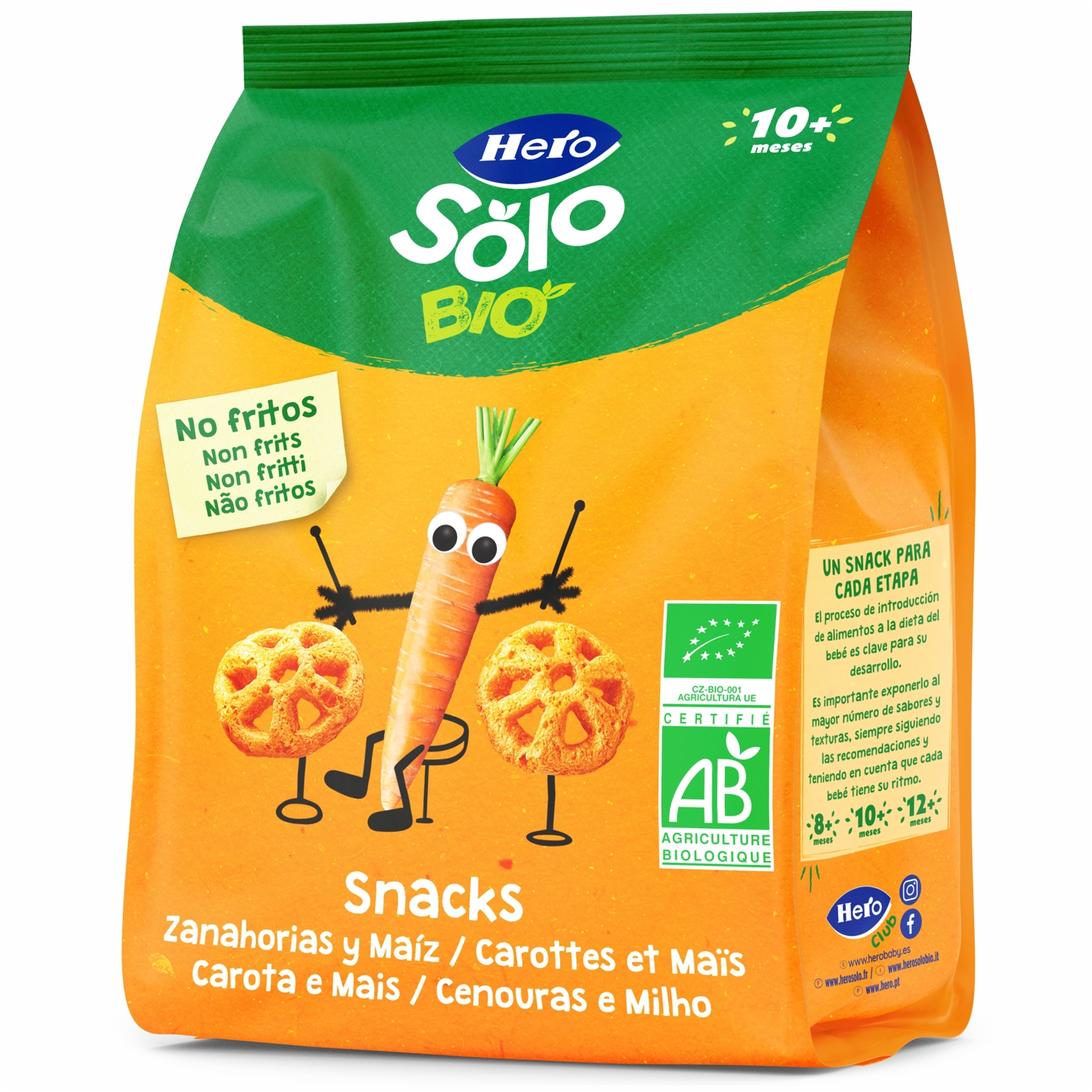 Poza produs Snack Bio din morcovi si porumb 10+ luni Solo, Hero | 25 g