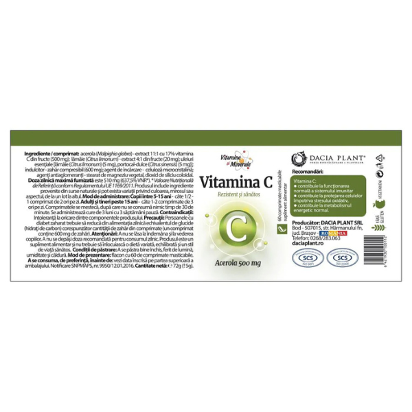 Poza produs Vitamina C cu Acerola, Dacia Plant | 60 comprimate