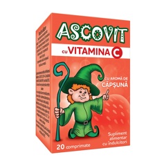 Ascovit cu vitamina C cu aroma de capsuni, 100 mg, Omega Pharm | 20 comprimate