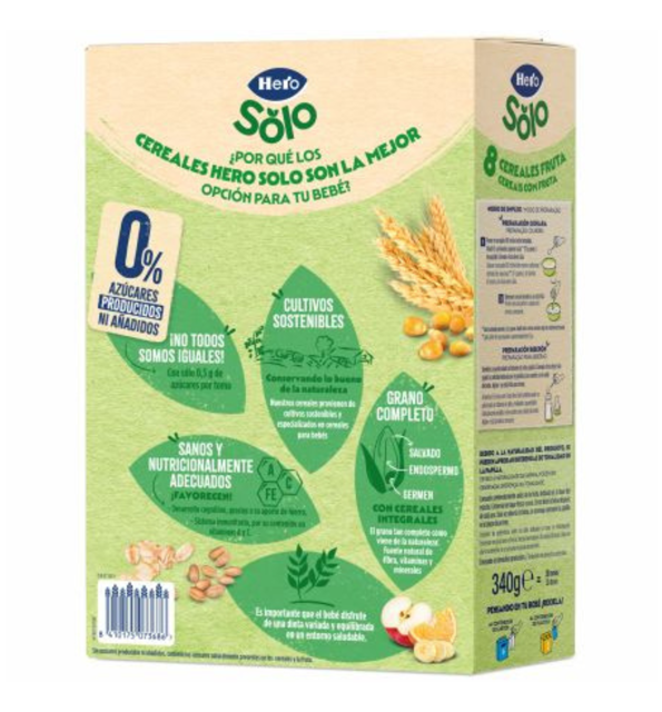 Poza produs Pudra instant 8 cereale cu fructe 6+ luni, Hero | 340 g