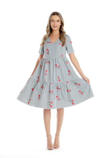 Poza produs Rochie volane CV25030 alb dungulite/broderie florala, Cesy | marimea M