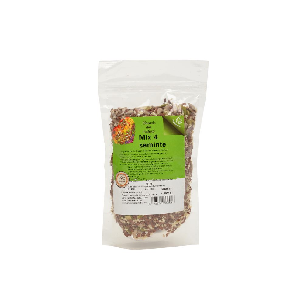 Poza produs MIX 4 SEMINTE (IN,SUSAN,DOVLEAC,FLOAREA SOARELUI) 150G