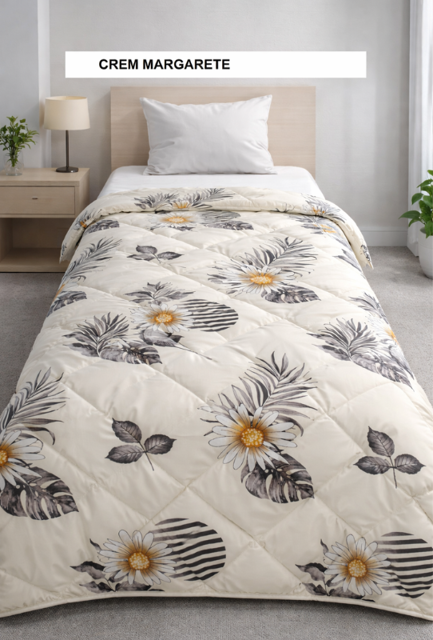 Poza produs Pilota pat 3D 1 persoana crem margarete 140x200 cm, Ralex | 1 buc