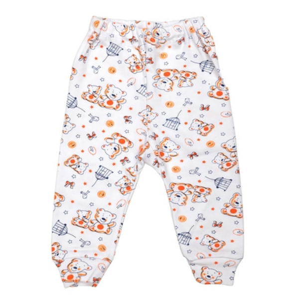 Poza produs Pantaloni cu manseta RB08 alb/imprimeu ursuleti, Rombaby | 12/18 luni