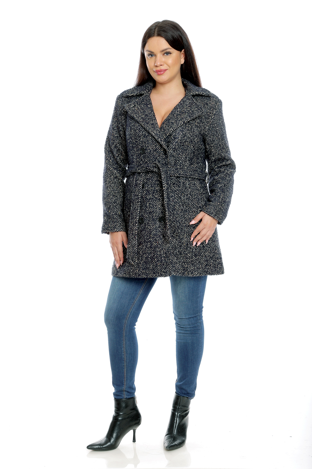 Poza produs Palton scurt dama DI22PS01B bleumarin/bej spicat, Dress to Impress | marimea 40
