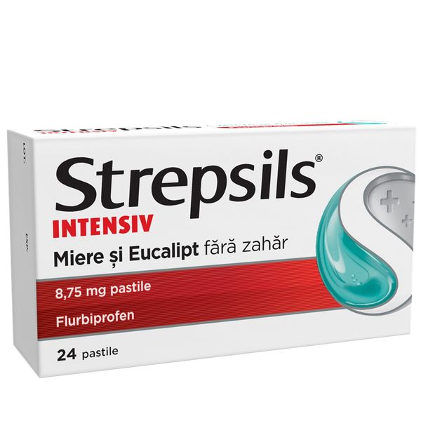 Poza produs Strepsils Intensiv miere si eucalipt fara zahar 8,75 mg, Reckitt Benckiser Healthcare | 24 pastile de suptFARA ZAHAR 8,75 MG X 24