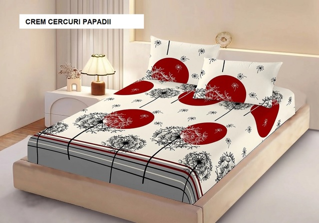 Poza produs Husa de pat FINET + 2 fețe de perna crem cercuri papadii 200x160 cm, Ralex | 1 buc