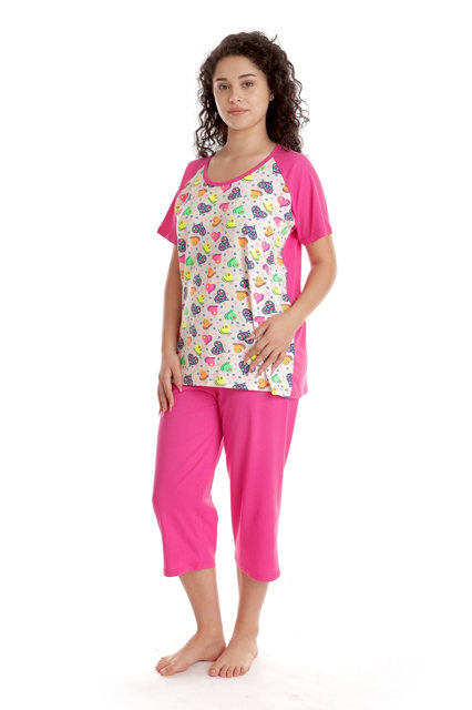 Poza produs Pijama 3/4 dama AV2416 ciclame/multicolor hearts, Andana | marimea S