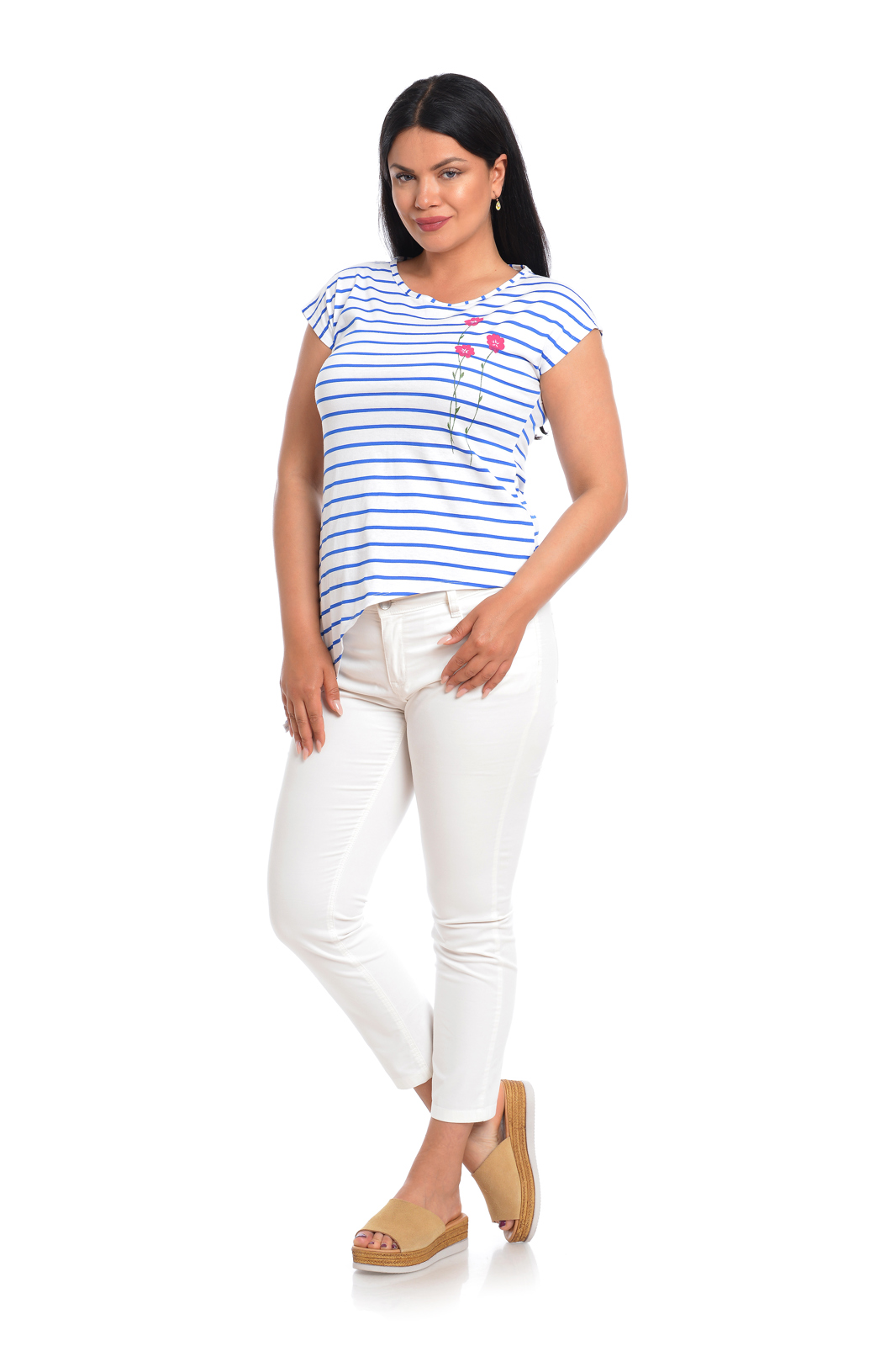 Poza produs Bluza asimetrica ERV22B76 alb/albastru dungi, Eranthe | marimea M