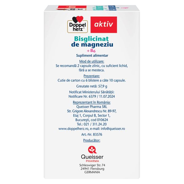 Bisglicinat de magneziu + B6, Doppelherz Aktiv | 60 capsule — poza produs 3/4