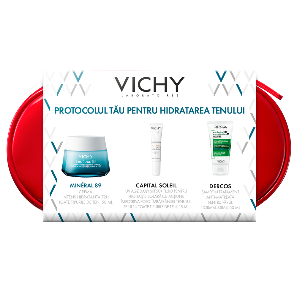 Poza produs Trusa Crema MineralL 89 72H + Capital Soleil SPF 50+ + Dercos anti-matreata, Vichy | 50 ml + 15 ml + 50 ml